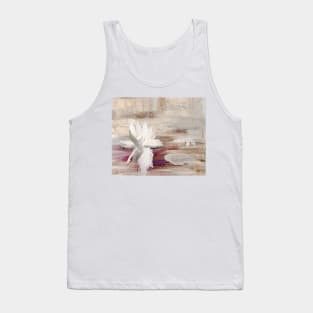 Abstract Oil Painting Waterlily Beige White Tank Top